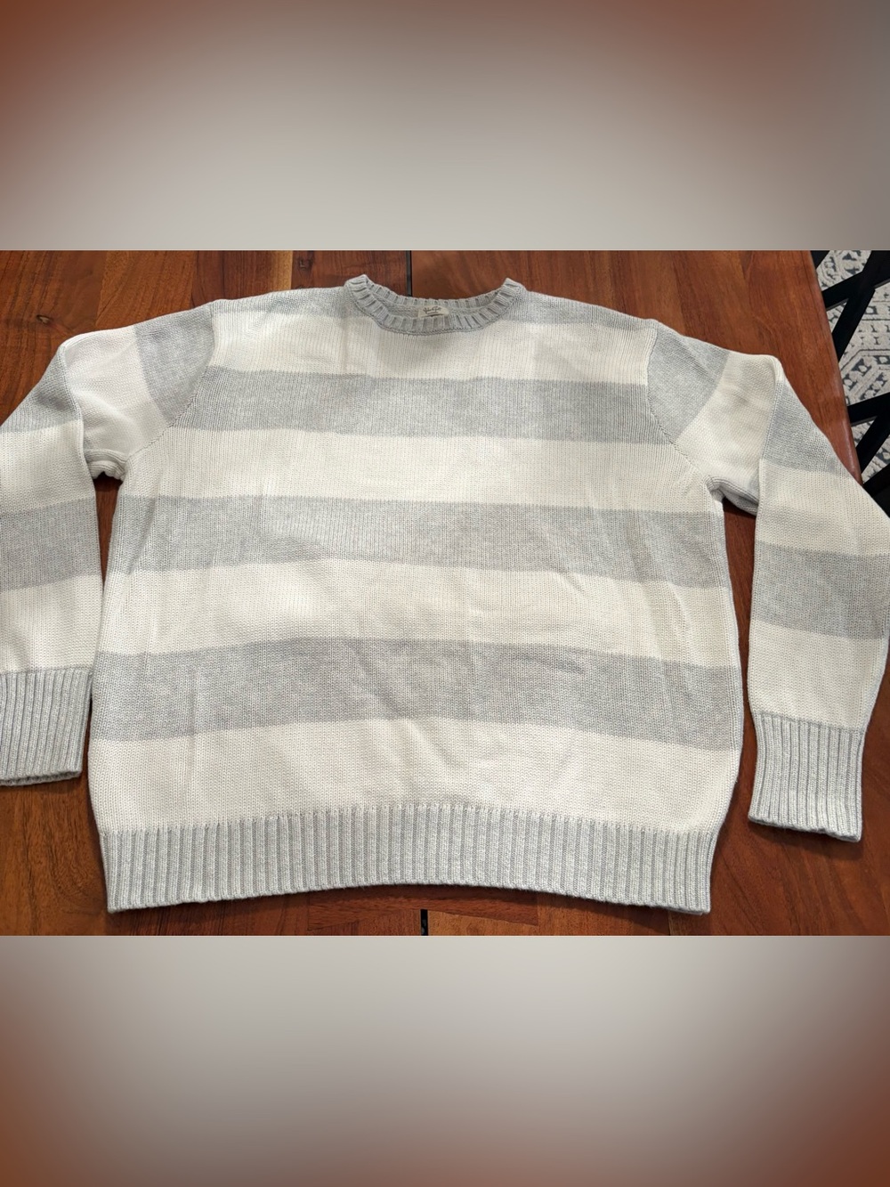 Brandy Melville Light Gray and White Striped Crewneck Sweater